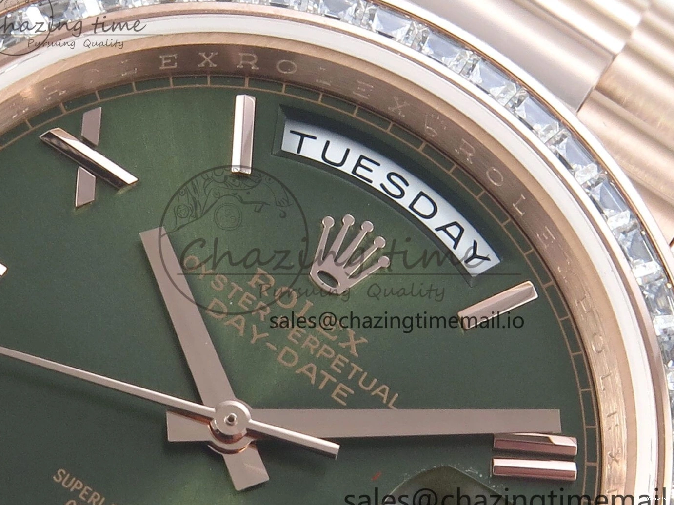 Roman on Weight) DayDate Best Green Dial President V5 A2836 1:1 Bracelet Edition 40 Bezel RG QF Diamonds (Gain 0111